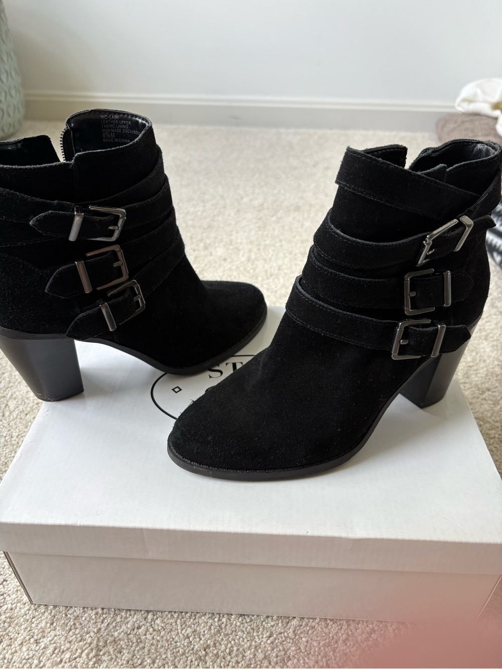 Steve Madden Black Suede Triple-Buckle Ankle Boots
